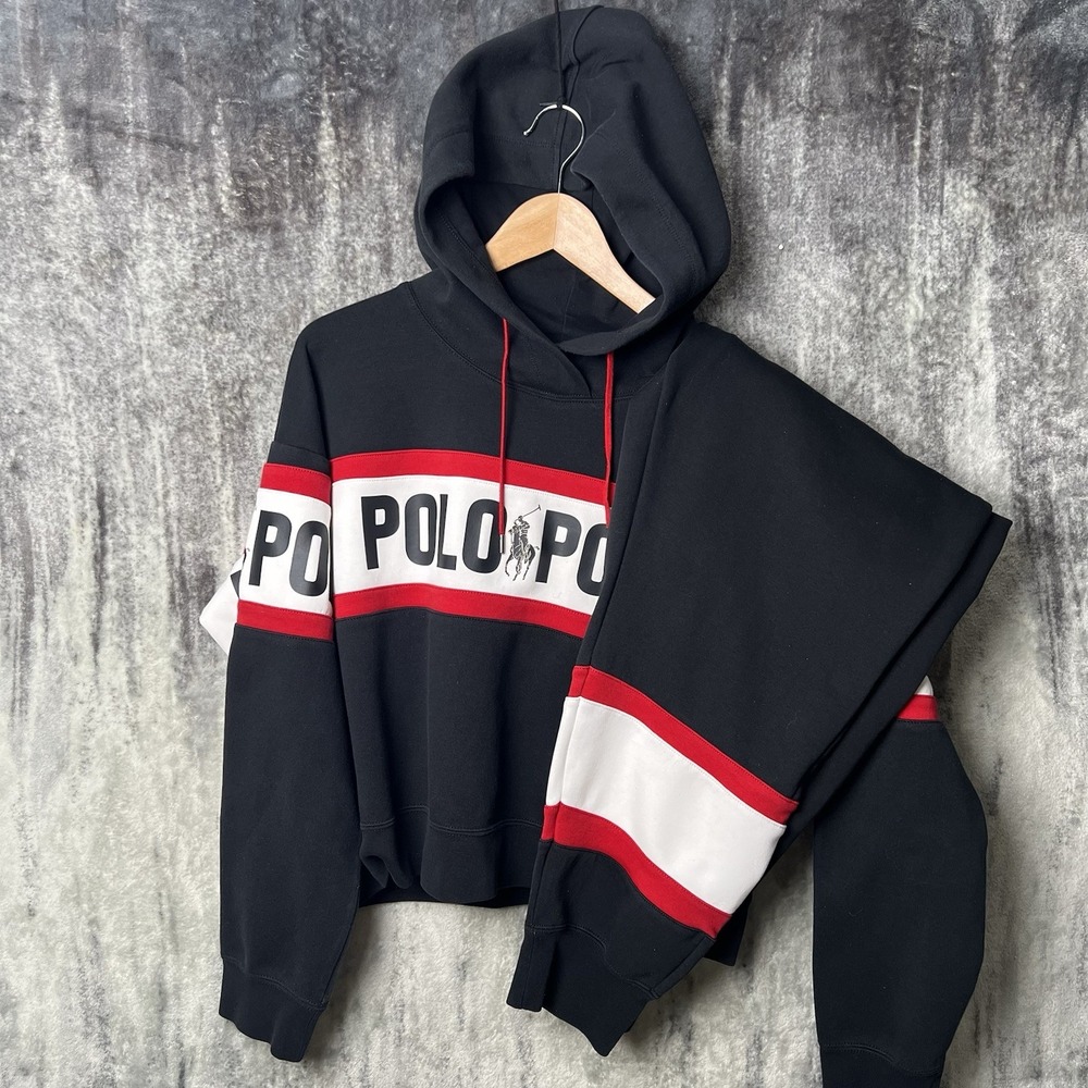 Polo Ralph Lauren Women's XXL Hoodie Jogger Tracksuit Set Black Red White Logo
